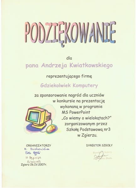 Dyplom i podziękowanie