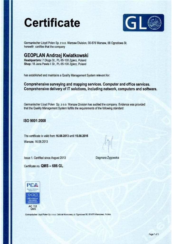 Certyfikat ISO 9001 - wersja angielska