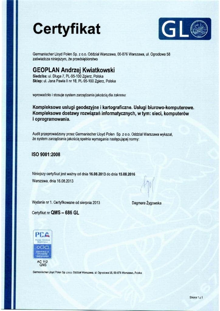 Certyfikat ISO 9001 - wersja polska