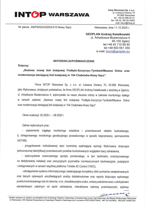 INTOP Warszawa Sp. z o.o. - referencja