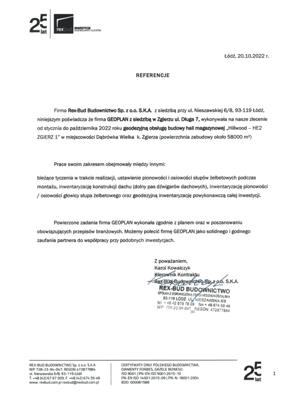 Rex-Bud Budownictwo Sp. zo.o. S.K.A - referencja