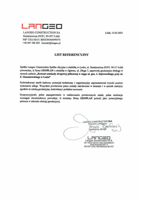 LANGEO CONSTRUCTION S.A. - referencja