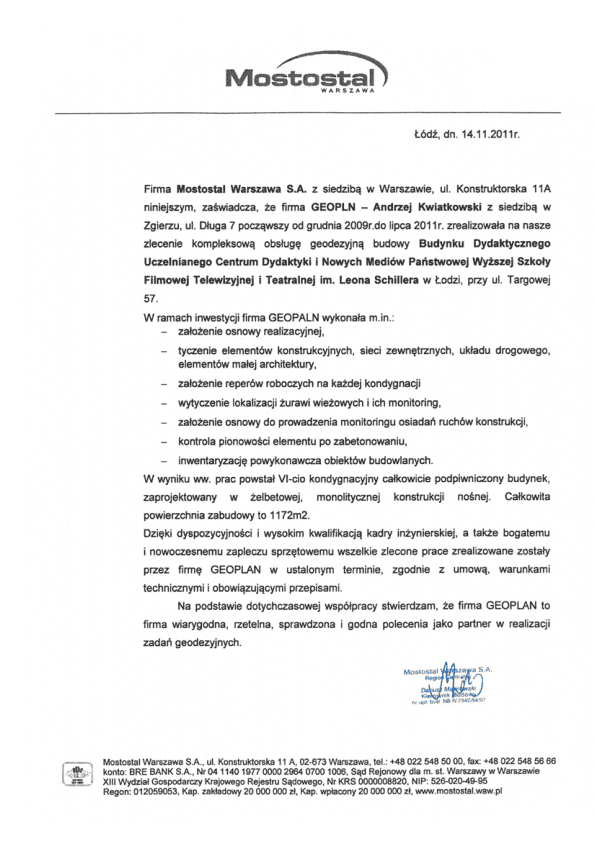 MOSTOSTAL Warszawa S.A. - referencja