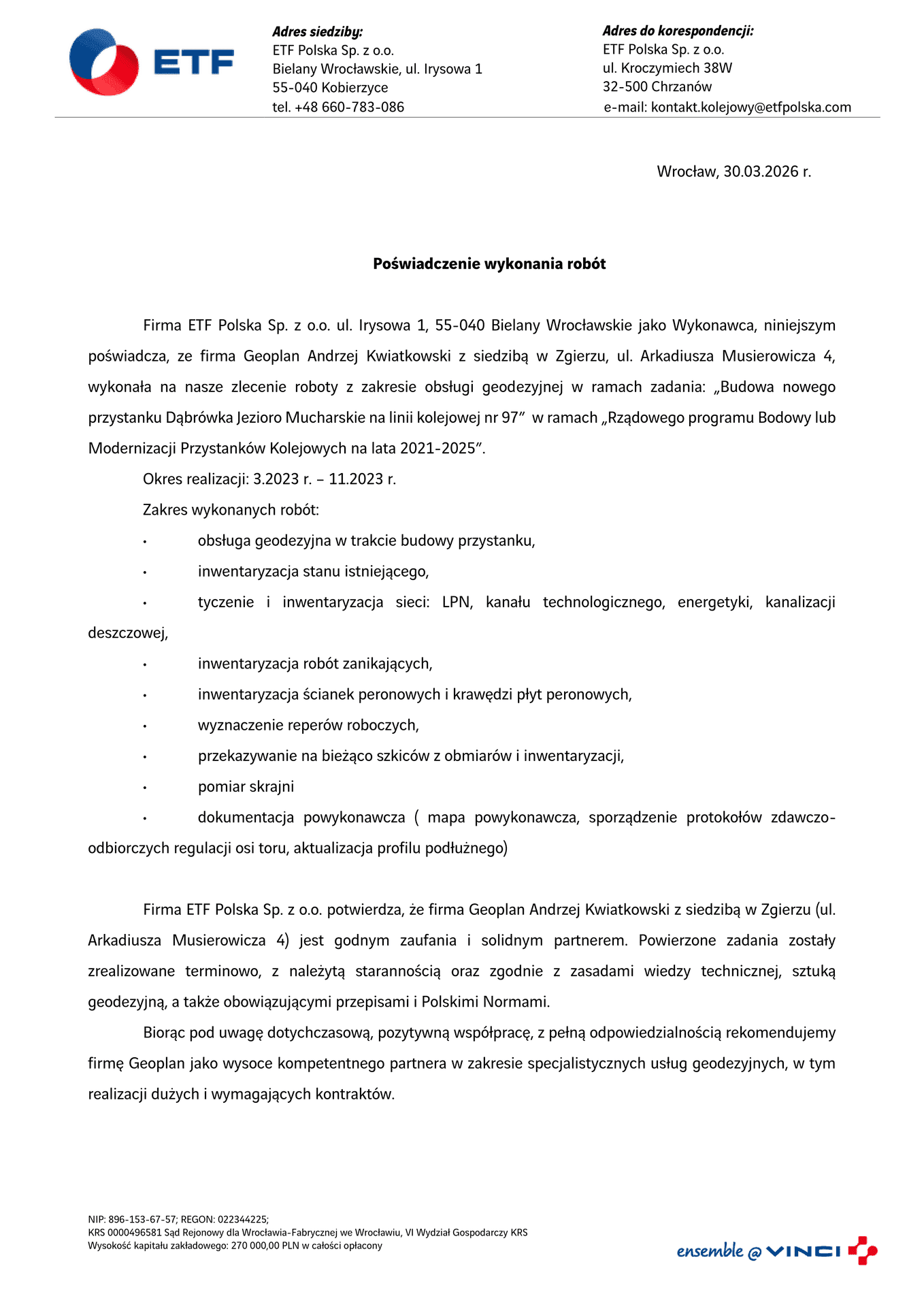 ETF Polska Sp. z o.o. - referencja