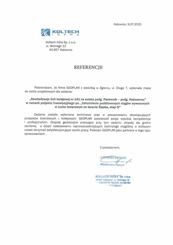 KOLTECH INFRA Sp. z o.o. - referencja