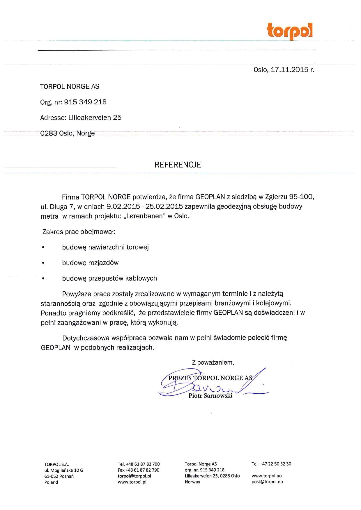 TORPOL S.A. - referencja