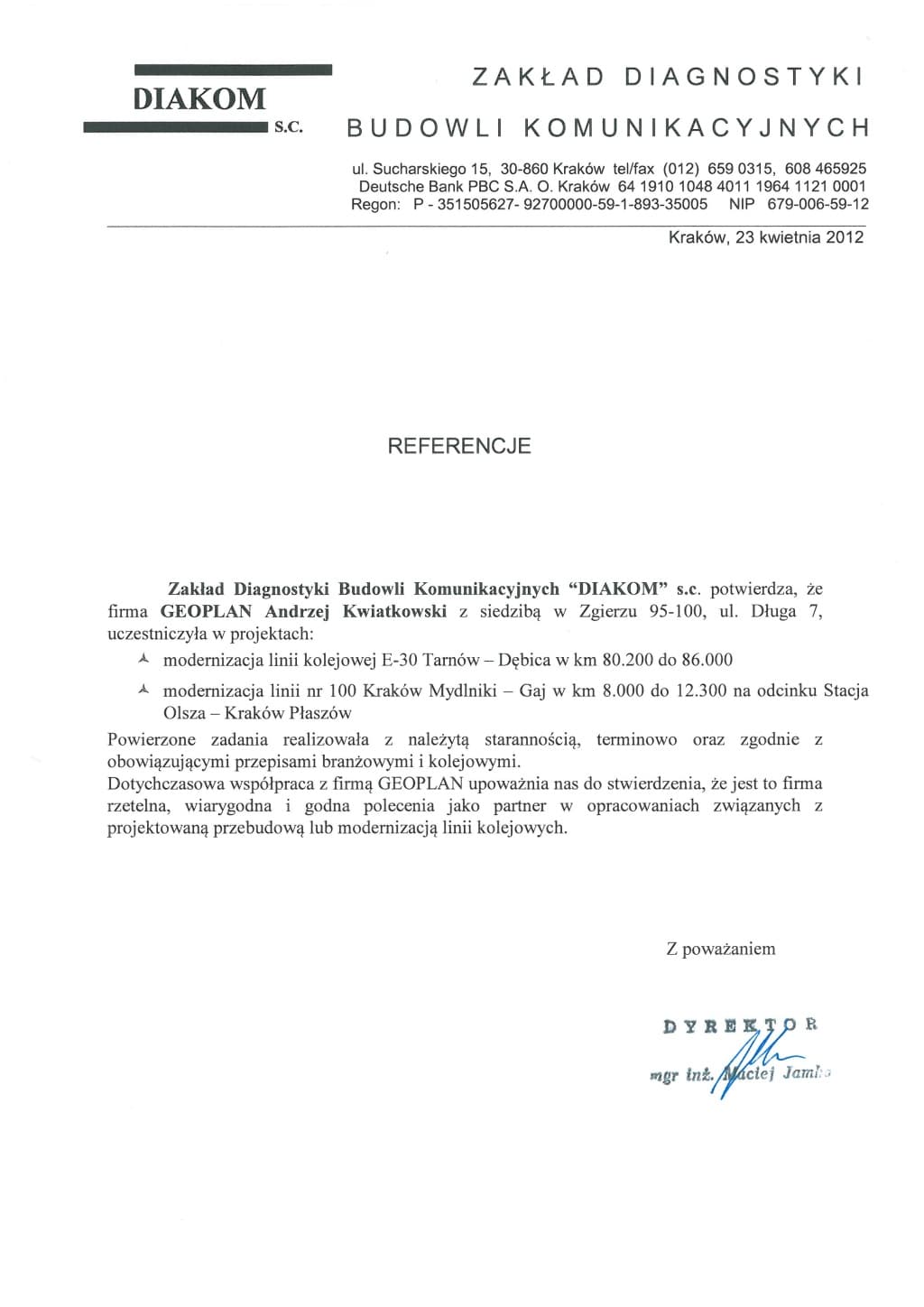 DIAKOM - referencja