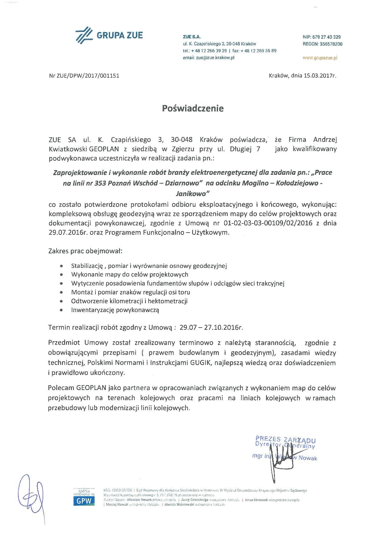 ZUE S.A. - referencja